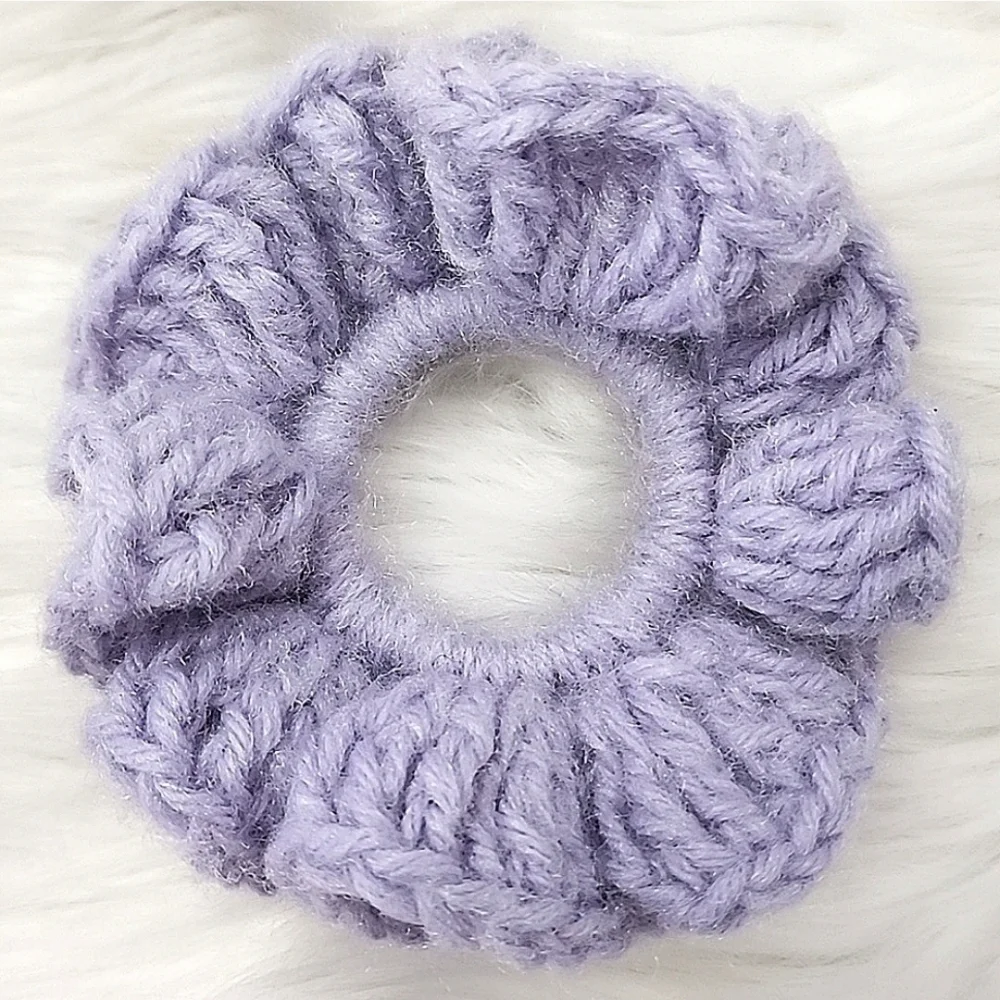Handmade Textured Crocheted Scrunchies Ponytail Holder Hair Tie Set Of 3 - New